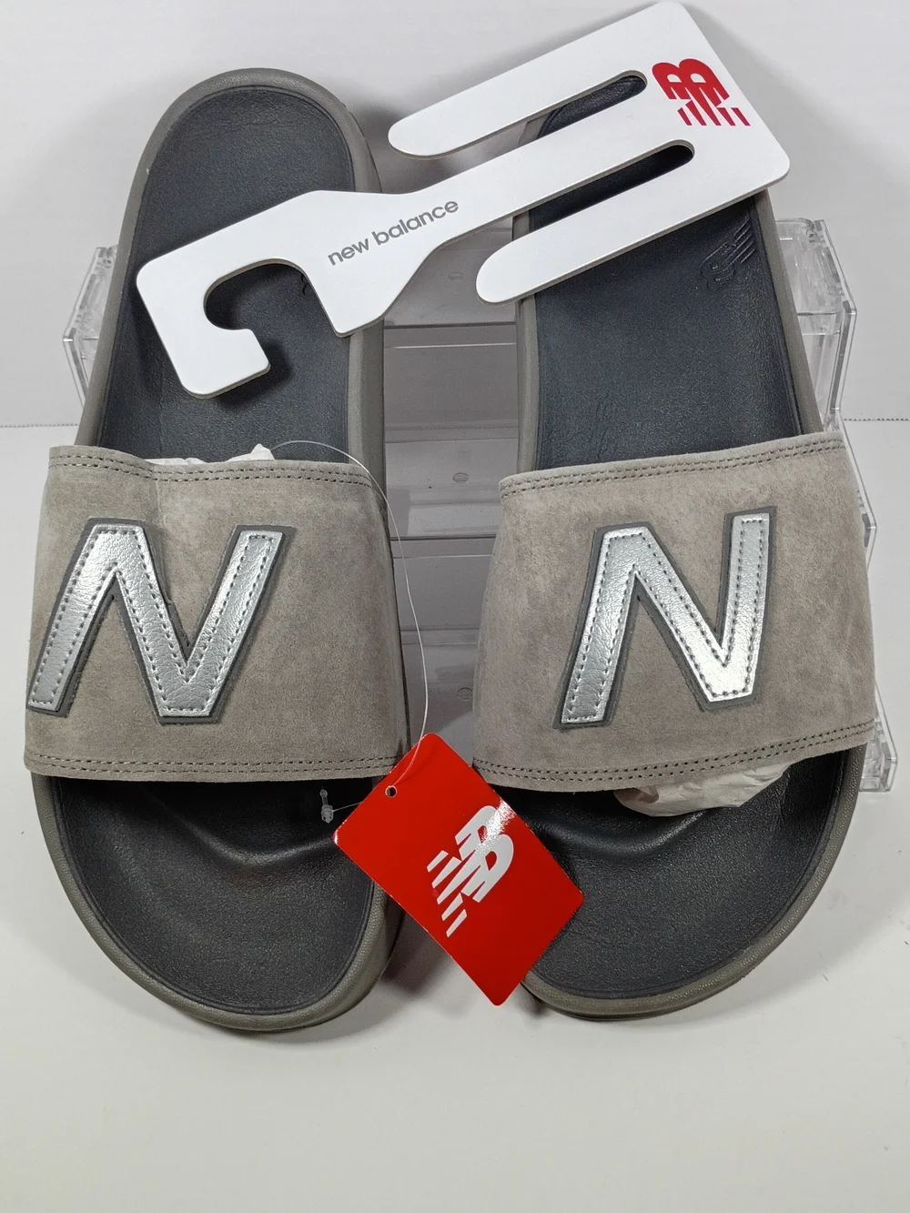 New Balance slide sandals with suede gray straps Sz:16 Men's